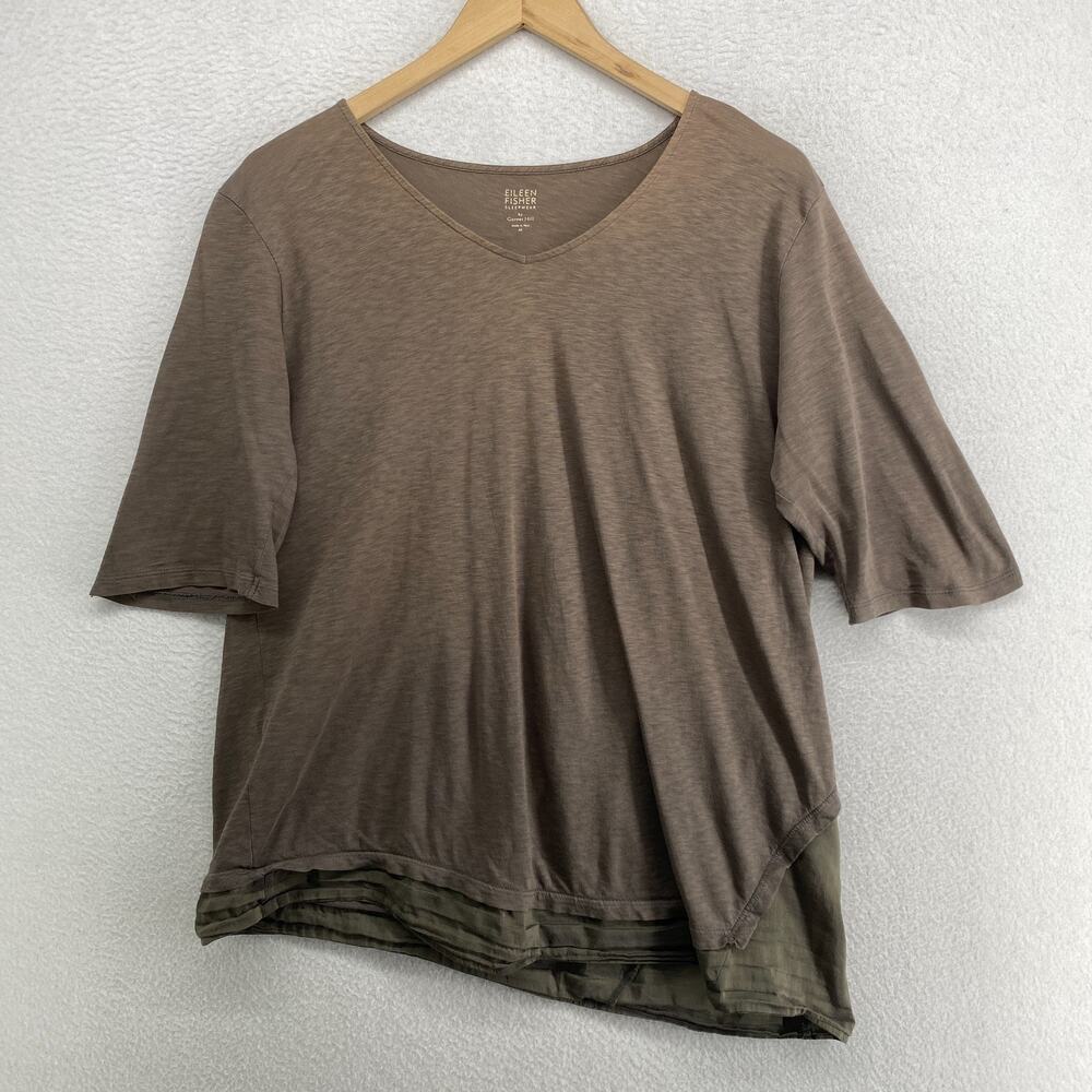 EILEEN FISHER GARNET HILL Pajama Top M Sleep Organic Pima Cotton Slub Brown
